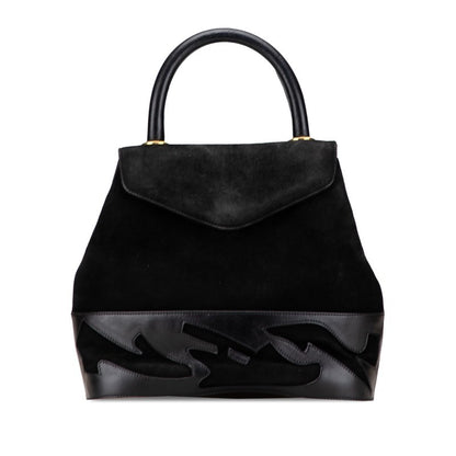 Salvatore Ferragamo Hand Bag Tote Purse Suede Black Authentic