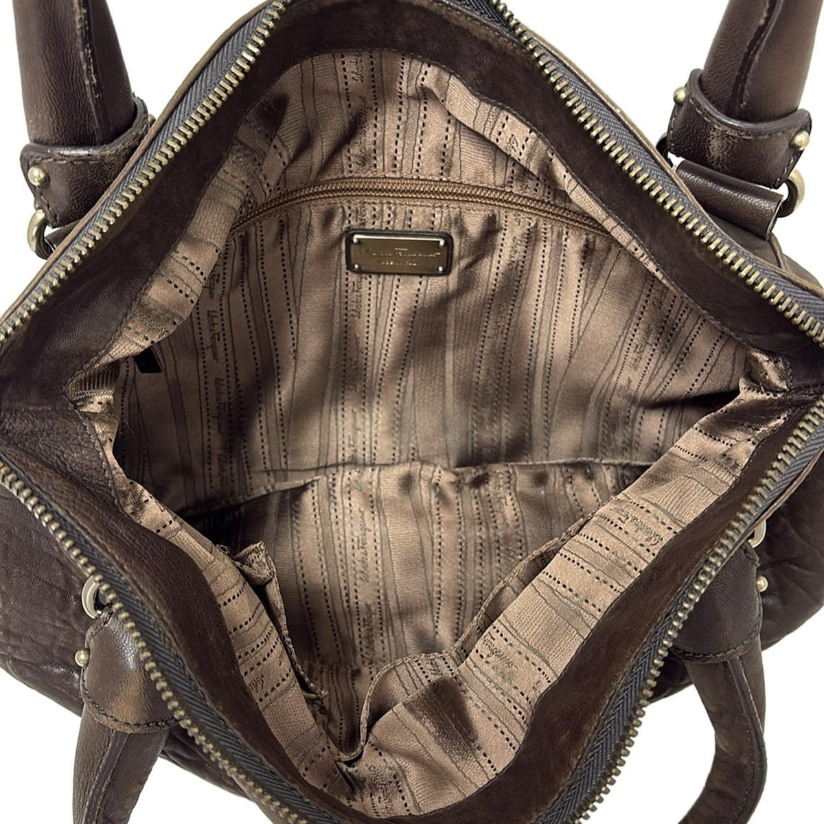 Salvatore Ferragamo Hand Bag Tote Purse Gancini Leather Dark Brown Authentic