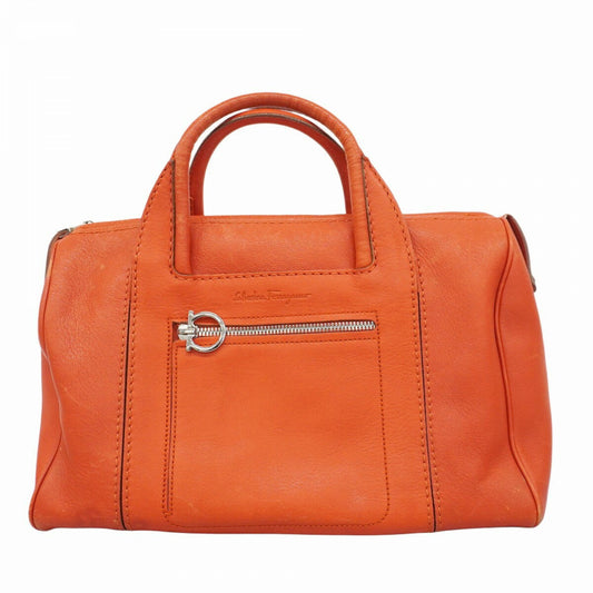 Salvatore Ferragamo Hand Bag Tote Purse Gancini Leather Red Authentic