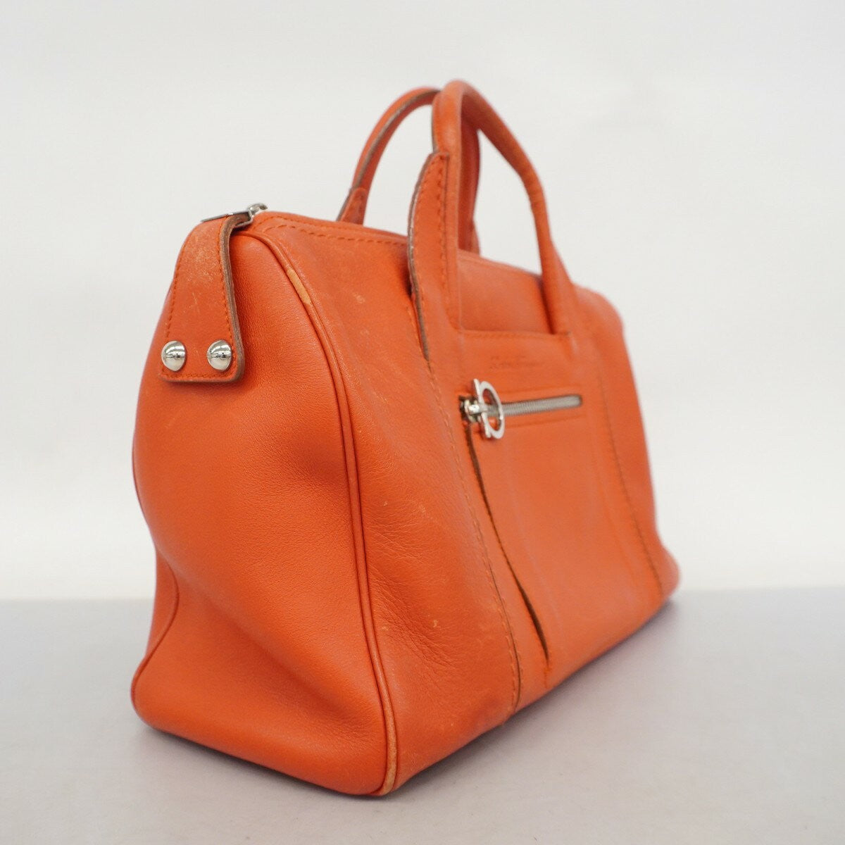 Salvatore Ferragamo Hand Bag Tote Purse Gancini Leather Red Authentic