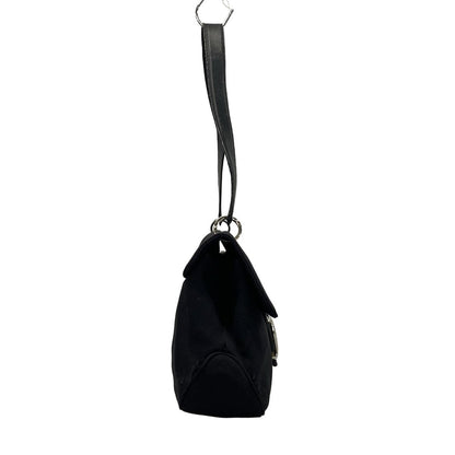 Salvatore Ferragamo Shoulder Bag Purse Vara Cotton Leather Black Authentic