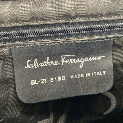 Salvatore Ferragamo Shoulder Bag Purse Vara Cotton Leather Black Authentic