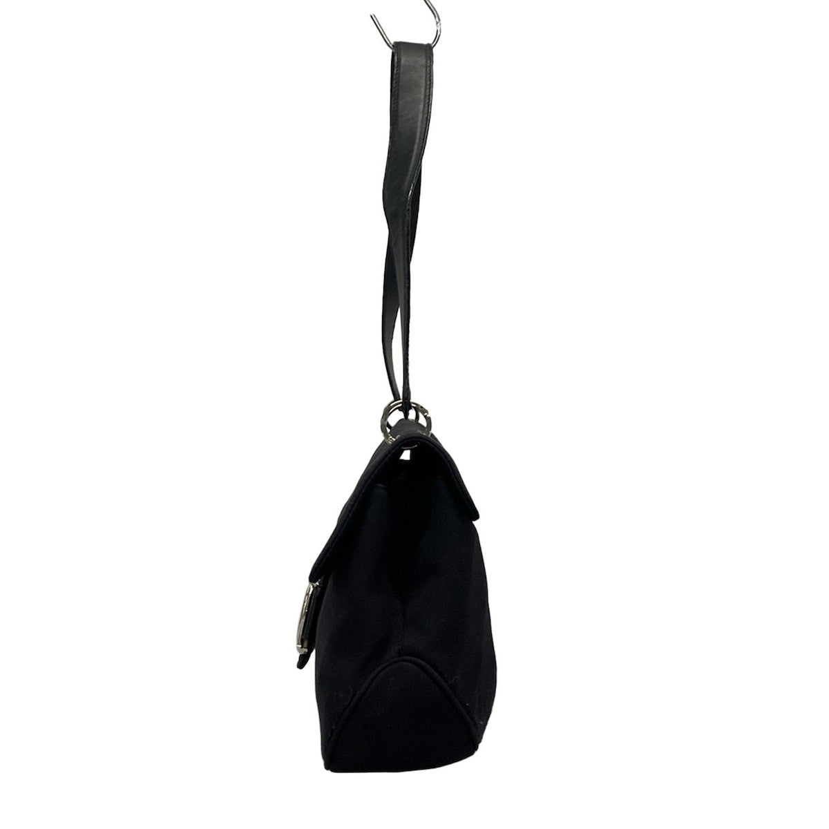 Salvatore Ferragamo Shoulder Bag Purse Vara Cotton Leather Black Authentic