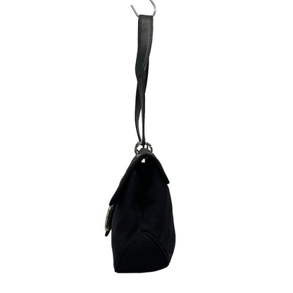 Salvatore Ferragamo Shoulder Bag Purse Vara Cotton Leather Black Authentic