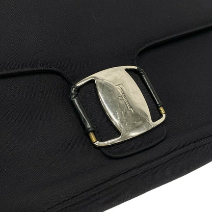 Salvatore Ferragamo Shoulder Bag Purse Vara Cotton Leather Black Authentic
