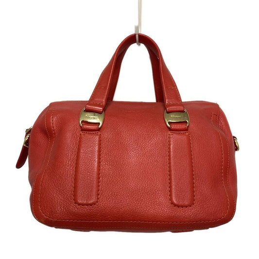 Salvatore Ferragamo Hand Bag Tote Purse Vara Leather Red Authentic