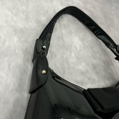 Salvatore Ferragamo Hand Shoulder Bag Tote Purse Vara Patent Leather Black Auth