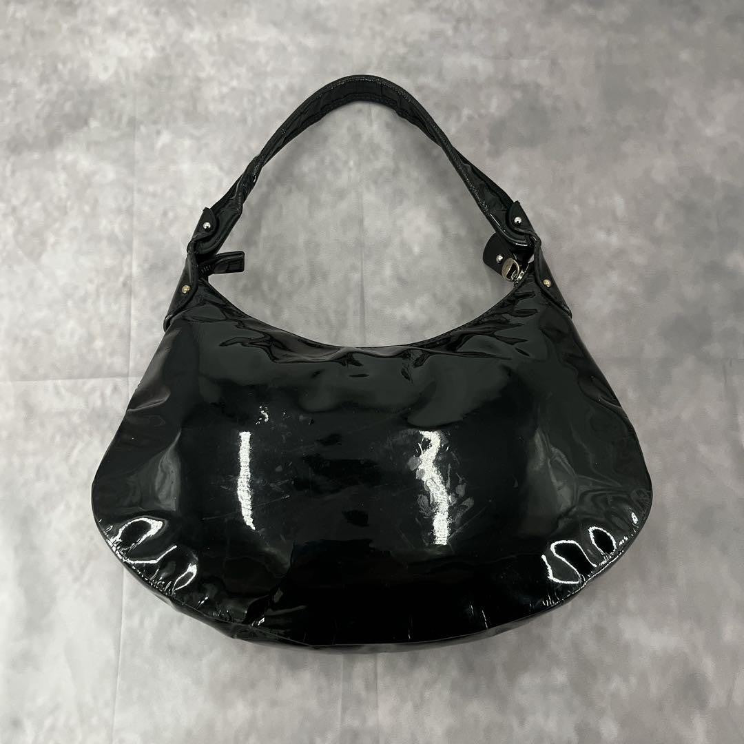 Salvatore Ferragamo Hand Shoulder Bag Tote Purse Vara Patent Leather Black Auth