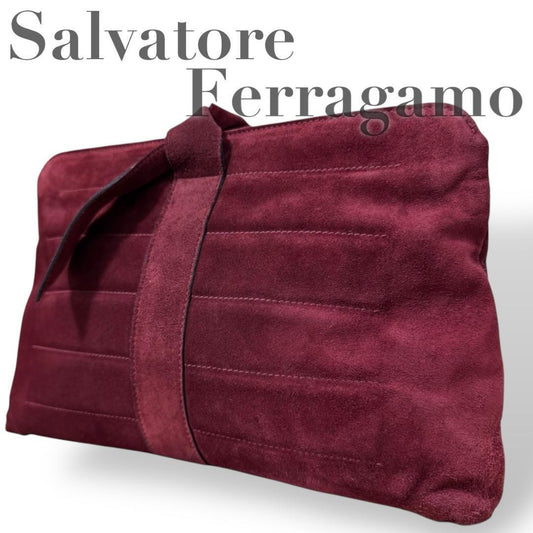 Salvatore Ferragamo Clutch Bag Second Bag Suede Bordeaux Authentic