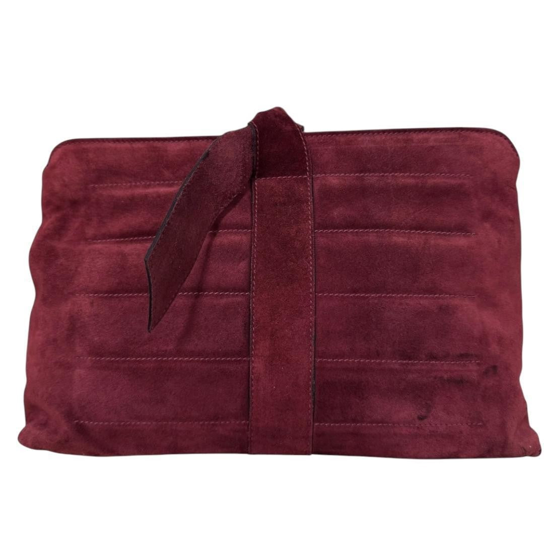 Salvatore Ferragamo Clutch Bag Second Bag Suede Bordeaux Authentic