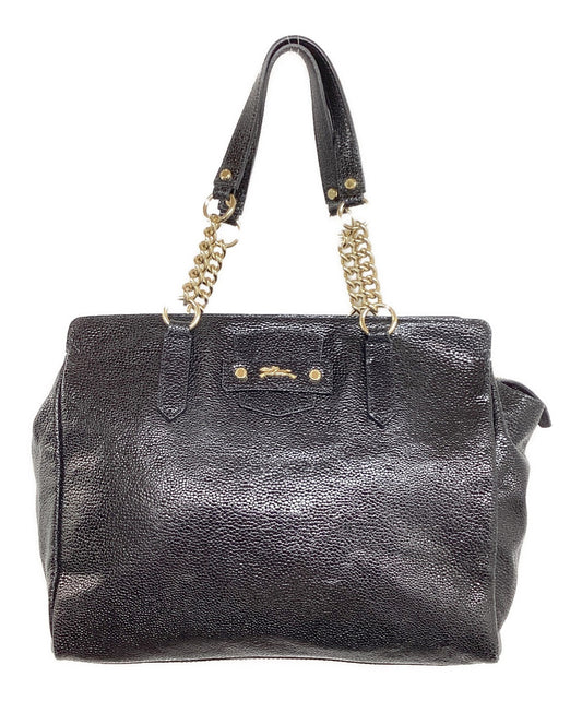 Longchamp Hand Bag Tote Purse Chain Black Authentic