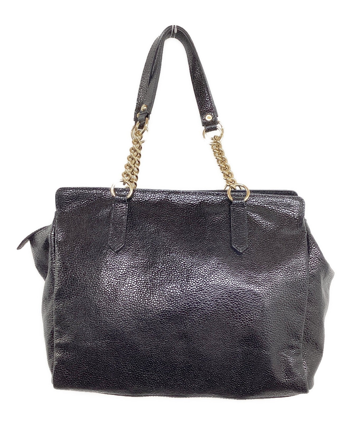 Longchamp Hand Bag Tote Purse Chain Black Authentic