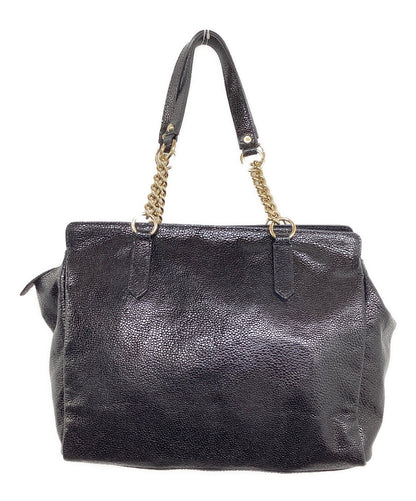 Longchamp Hand Bag Tote Purse Chain Black Authentic
