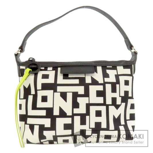 Longchamp Hand Bag Tote Purse Nylon Black White Authentic