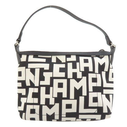 Longchamp Hand Bag Tote Purse Nylon Black White Authentic