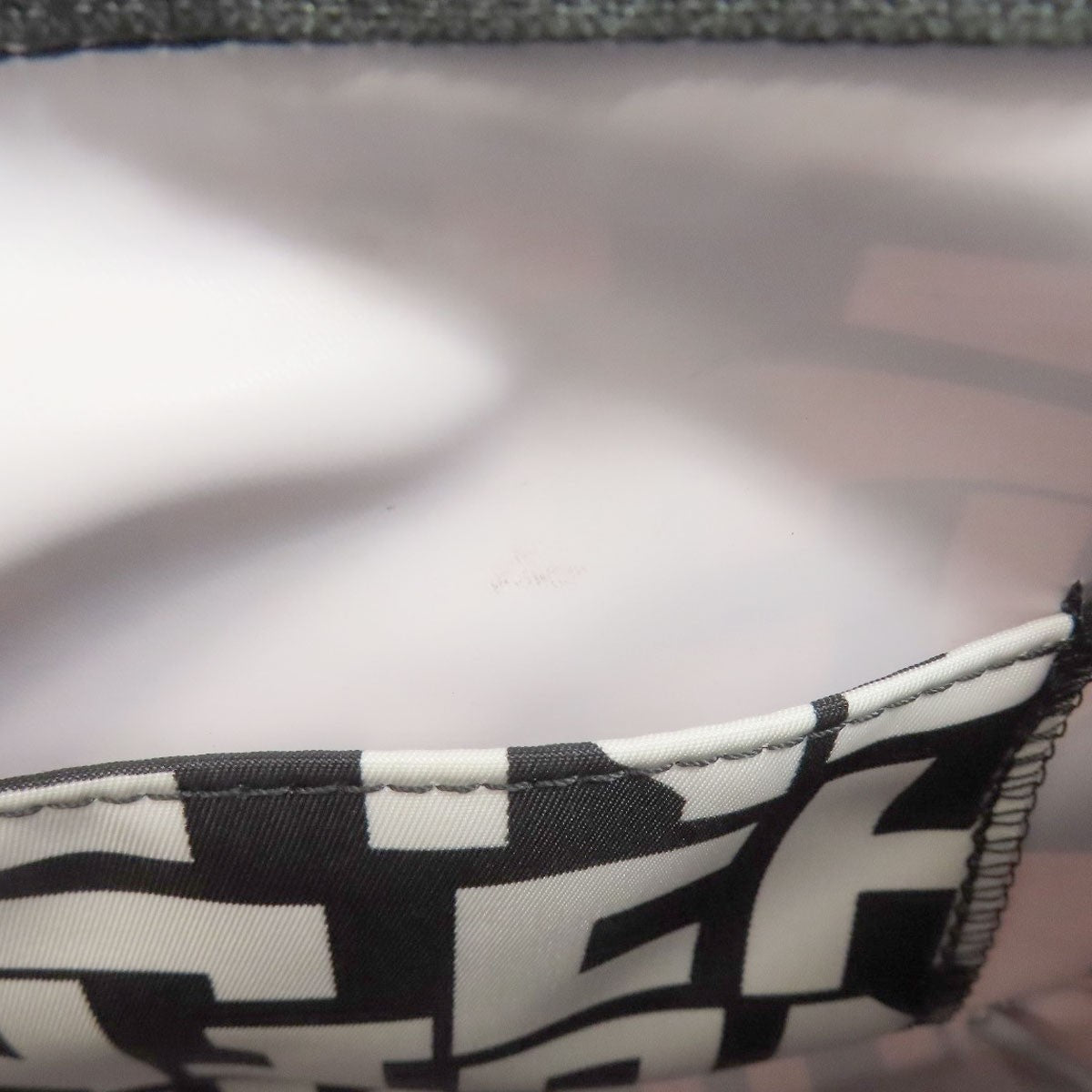Longchamp Hand Bag Tote Purse Nylon Black White Authentic