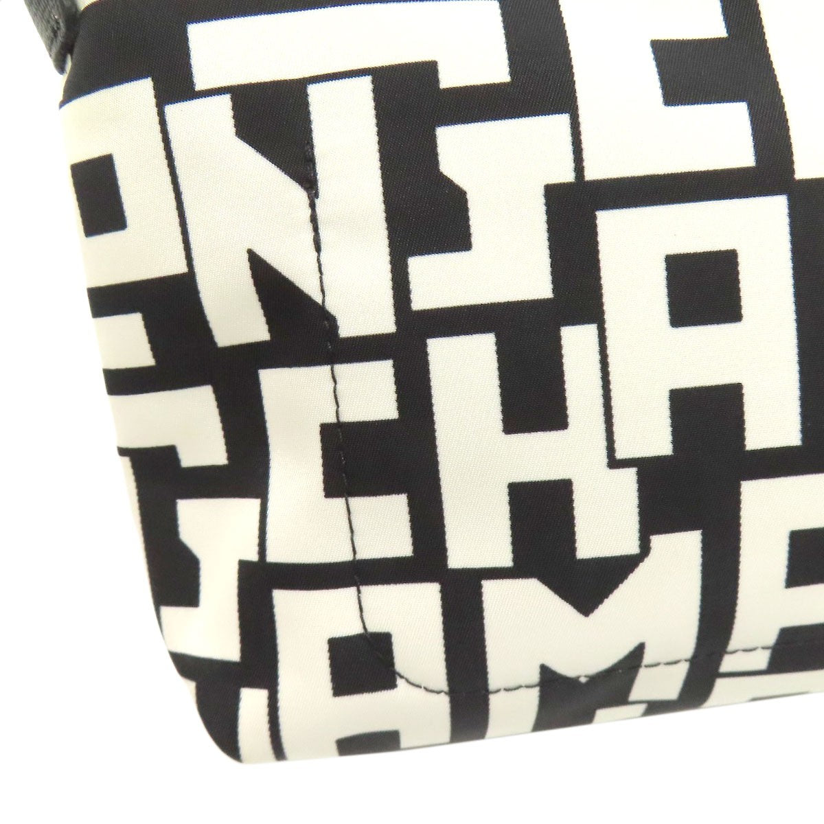 Longchamp Hand Bag Tote Purse Nylon Black White Authentic