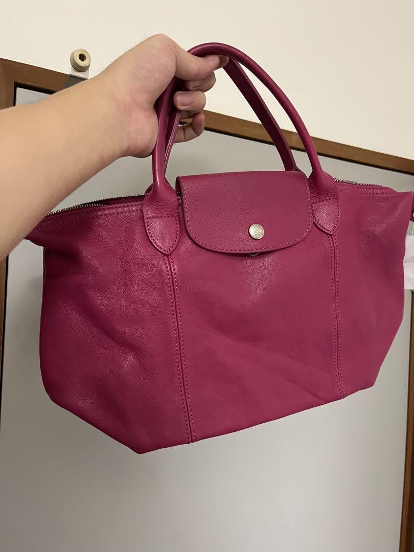 Longchamp Hand Bag Tote Purse Le Pliage Leather Pink Authentic