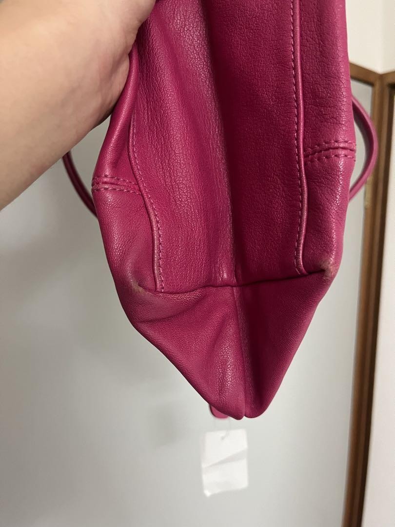 Longchamp Hand Bag Tote Purse Le Pliage Leather Pink Authentic