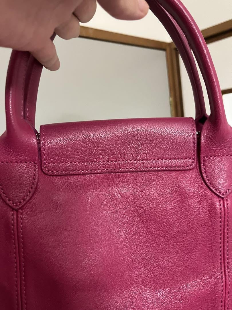 Longchamp Hand Bag Tote Purse Le Pliage Leather Pink Authentic