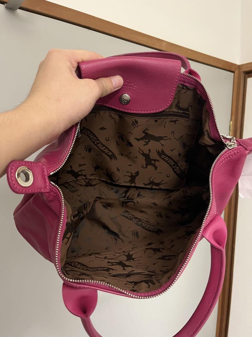 Longchamp Hand Bag Tote Purse Le Pliage Leather Pink Authentic