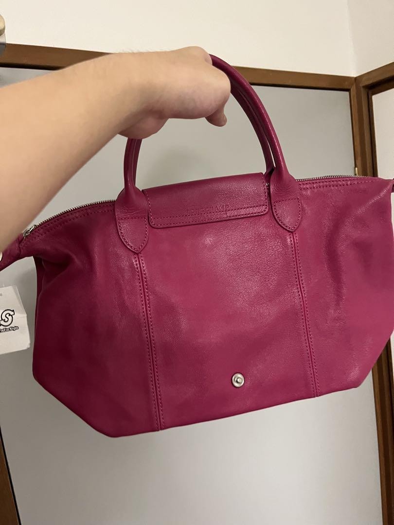 Longchamp Hand Bag Tote Purse Le Pliage Leather Pink Authentic