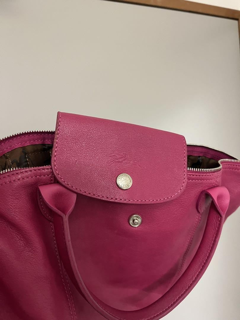 Longchamp Hand Bag Tote Purse Le Pliage Leather Pink Authentic