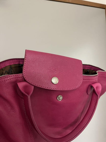 Longchamp Hand Bag Tote Purse Le Pliage Leather Pink Authentic