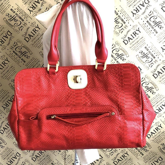 Longchamp Hand Bag Tote Purse Leather Red Authentic