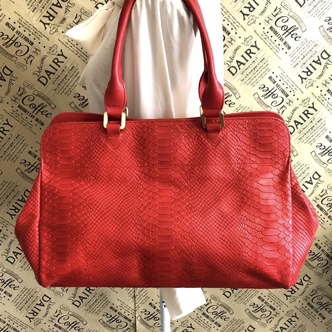 Longchamp Hand Bag Tote Purse Leather Red Authentic