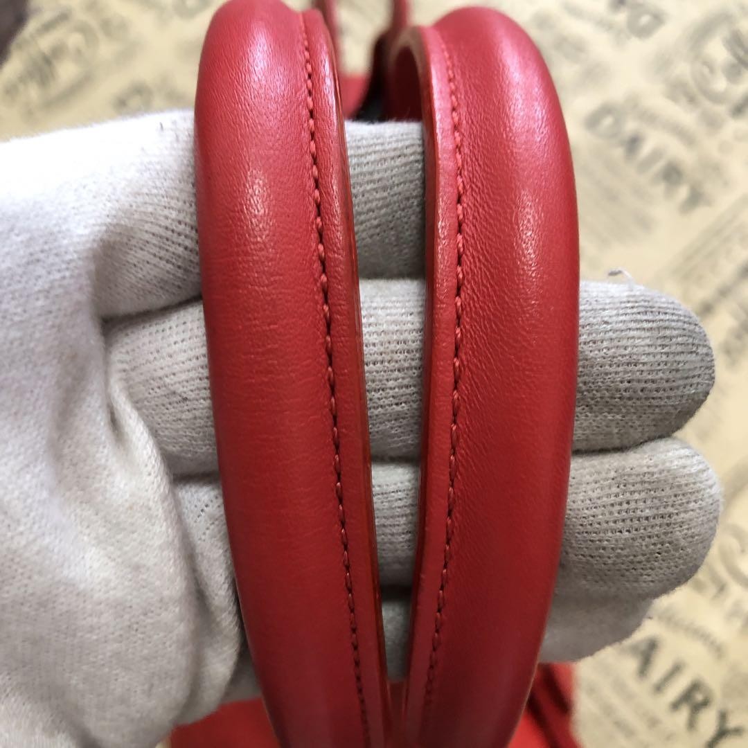 Longchamp Hand Bag Tote Purse Leather Red Authentic