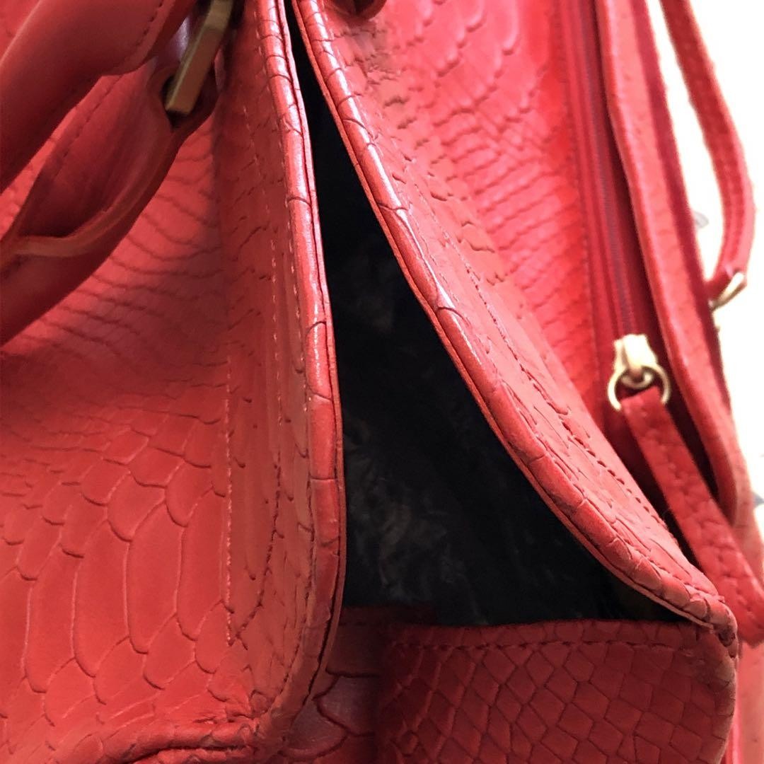 Longchamp Hand Bag Tote Purse Leather Red Authentic