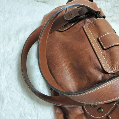 Longchamp Hand Shoulder Bag Tote Purse Leather Brown Authentic