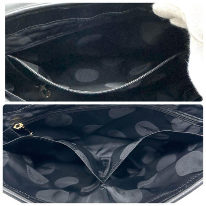 Longchamp Shoulder Bag Purse Chain Leather Black Authentic