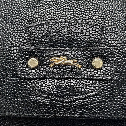 Longchamp Shoulder Bag Purse Chain Leather Black Authentic