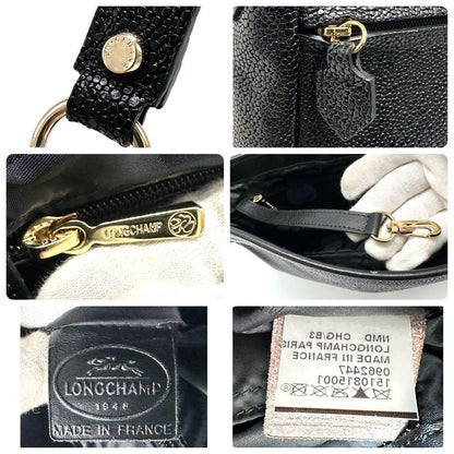 Longchamp Shoulder Bag Purse Chain Leather Black Authentic