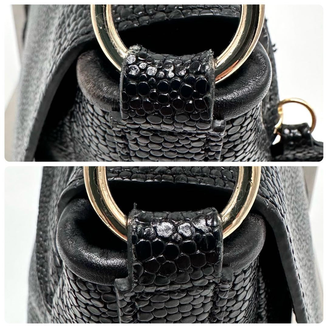 Longchamp Shoulder Bag Purse Chain Leather Black Authentic