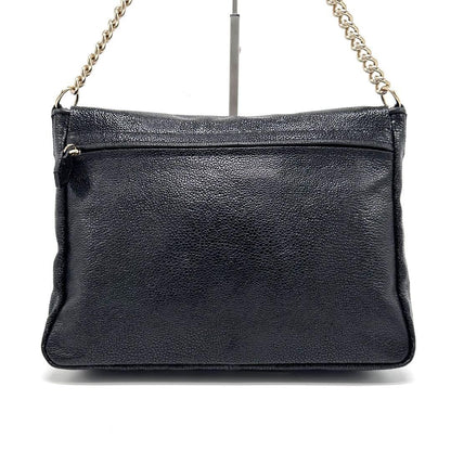 Longchamp Shoulder Bag Purse Chain Leather Black Authentic
