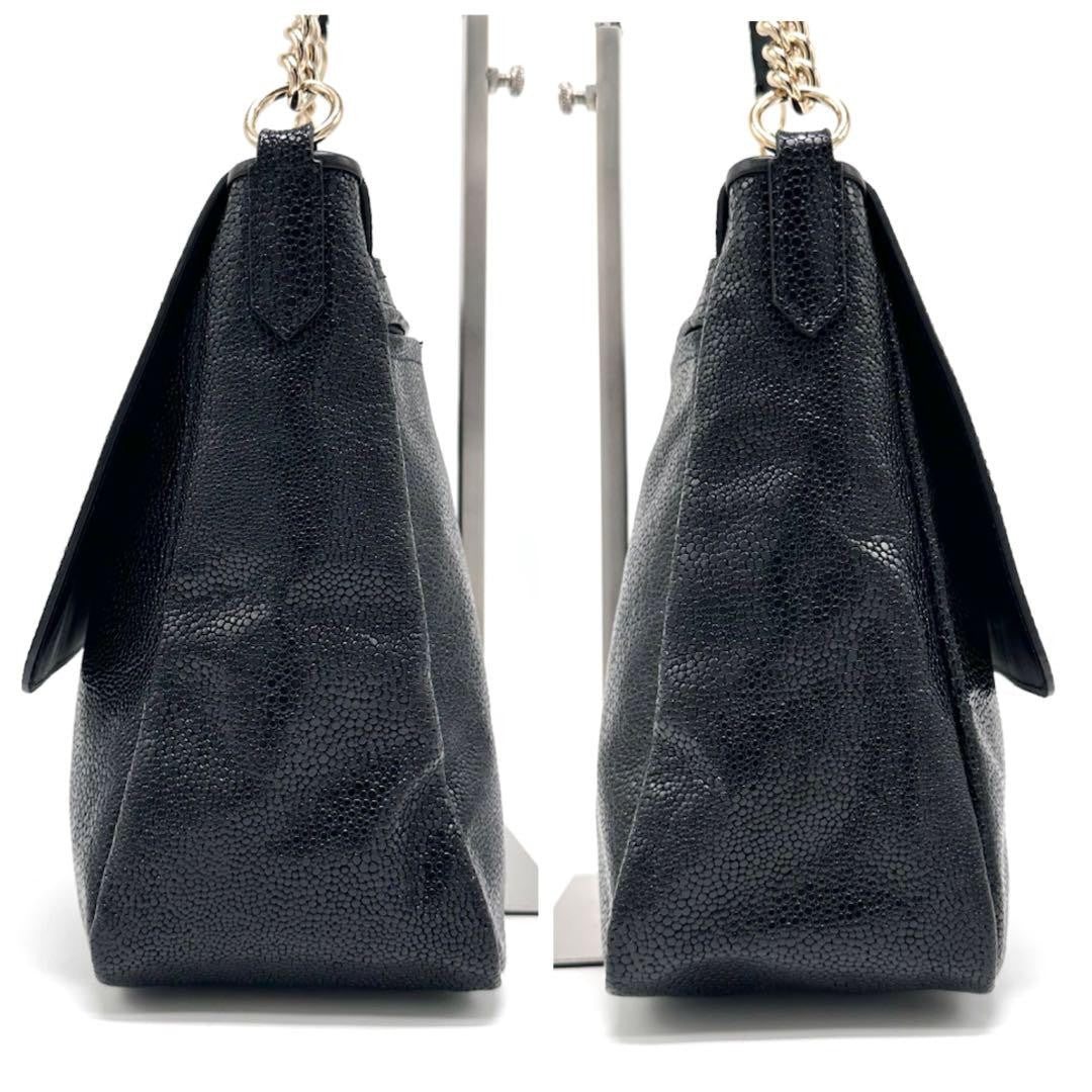 Longchamp Shoulder Bag Purse Chain Leather Black Authentic