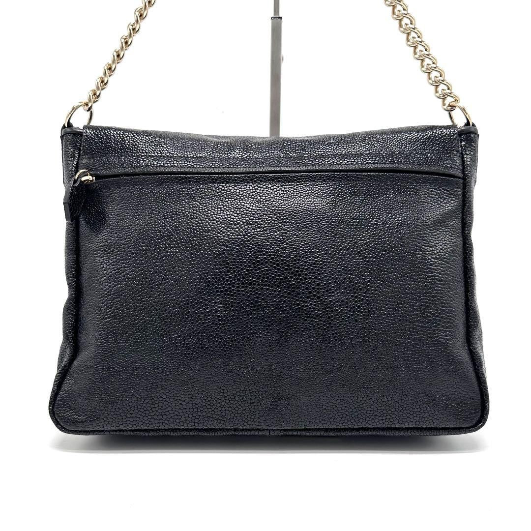 Longchamp Shoulder Bag Purse Chain Leather Black Authentic