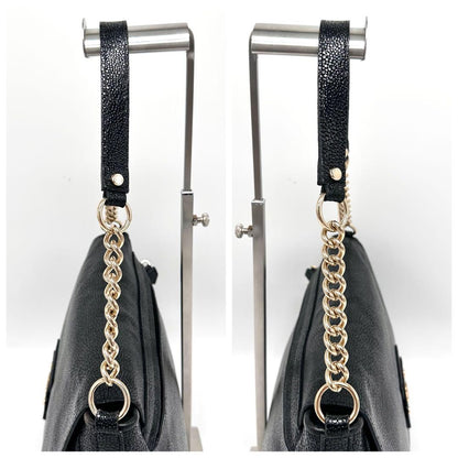 Longchamp Shoulder Bag Purse Chain Leather Black Authentic