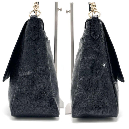 Longchamp Shoulder Bag Purse Chain Leather Black Authentic