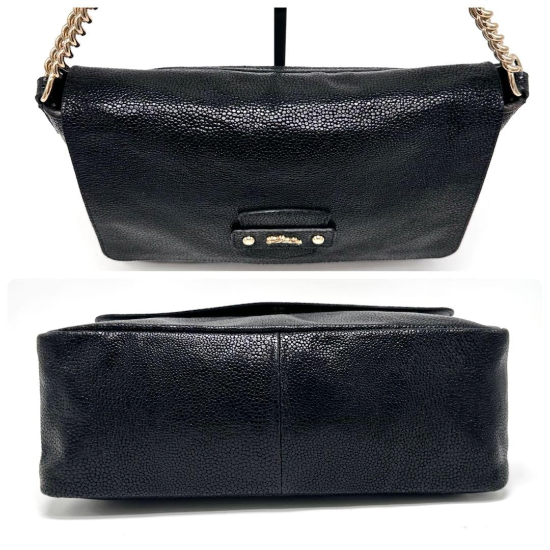 Longchamp Shoulder Bag Purse Chain Leather Black Authentic