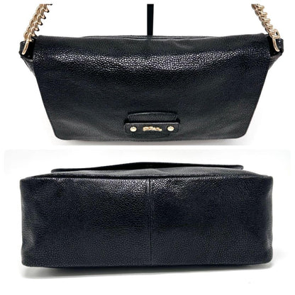 Longchamp Shoulder Bag Purse Chain Leather Black Authentic