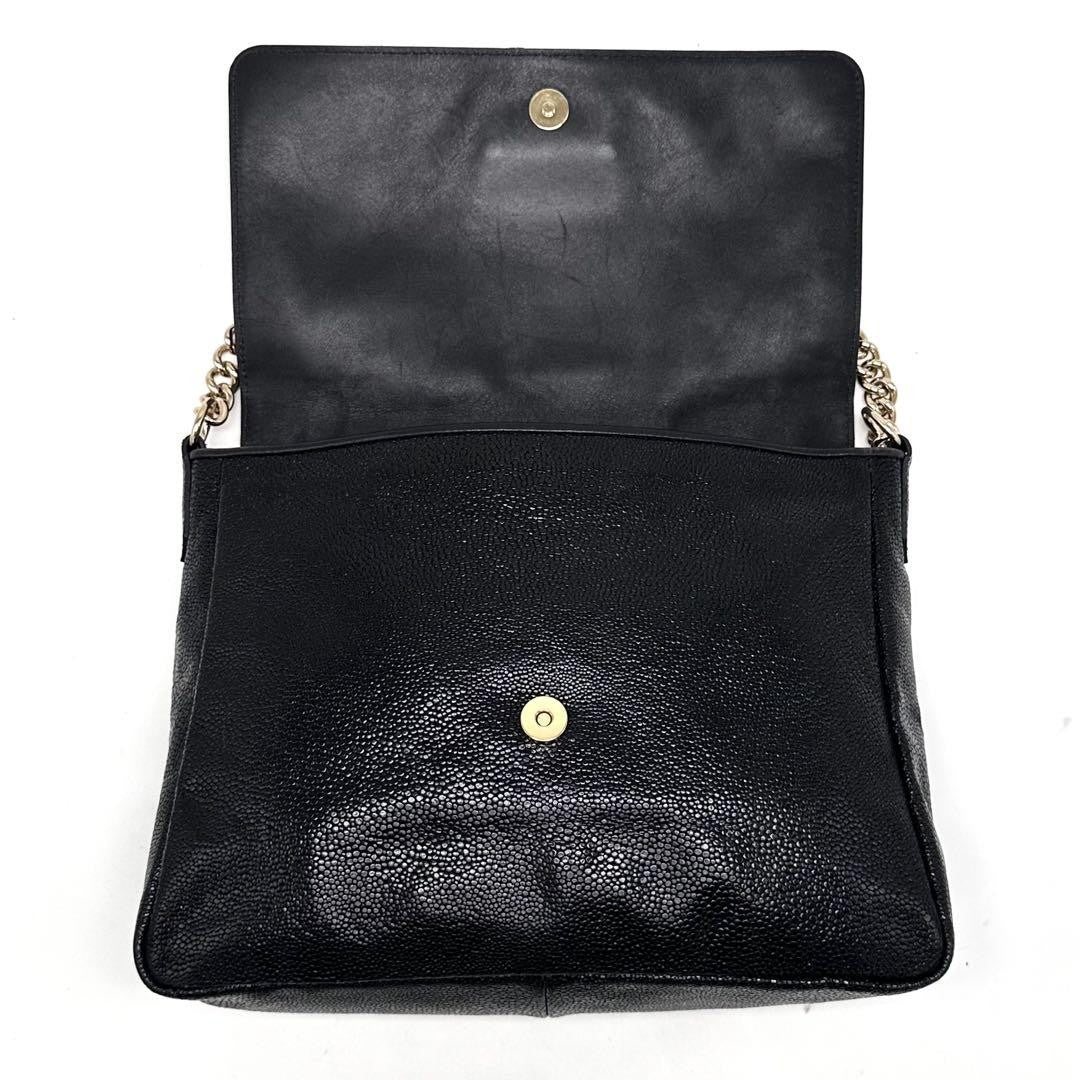 Longchamp Shoulder Bag Purse Chain Leather Black Authentic