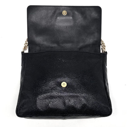 Longchamp Shoulder Bag Purse Chain Leather Black Authentic