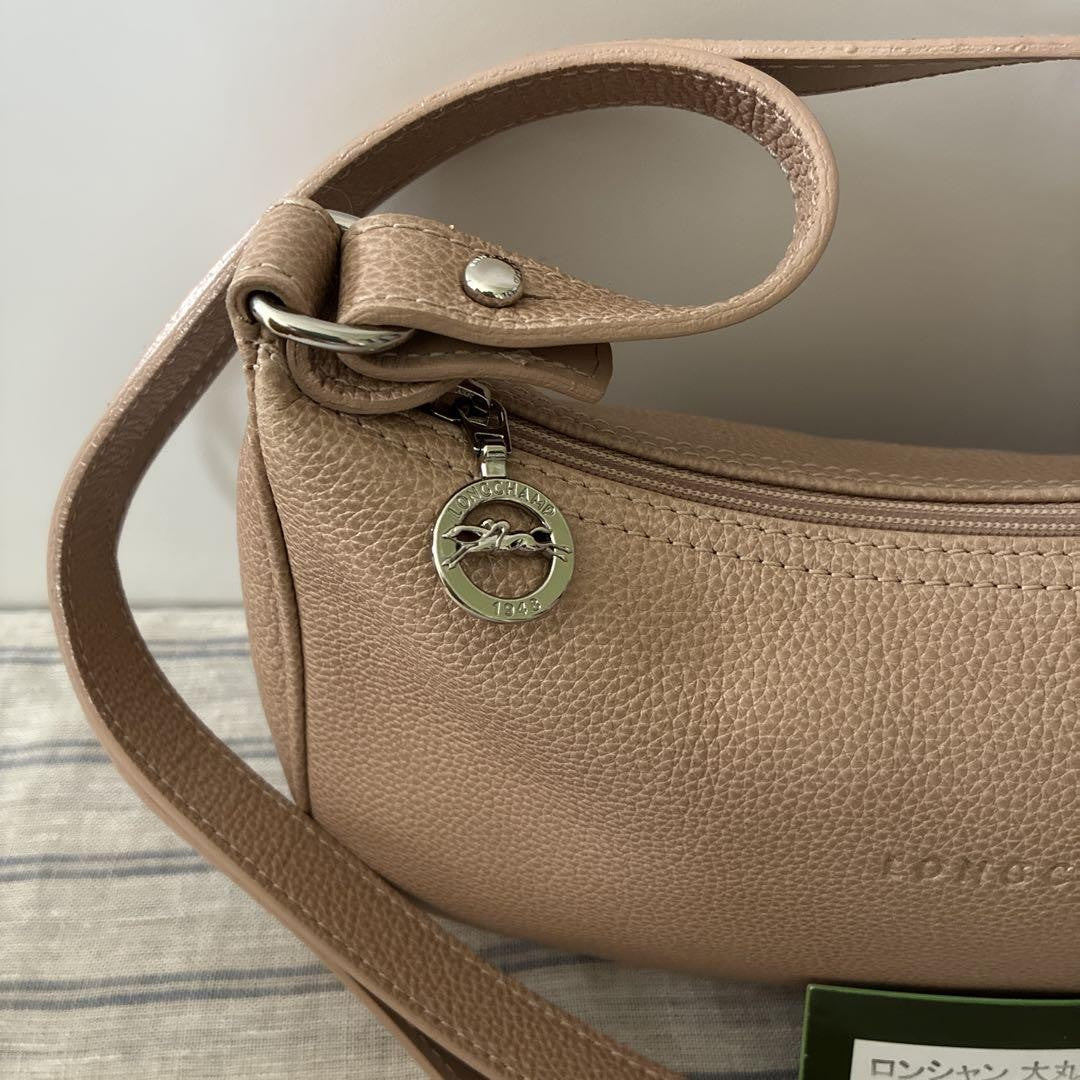Longchamp Shoulder Bag Purse Leather Milk Tea Beige Authentic