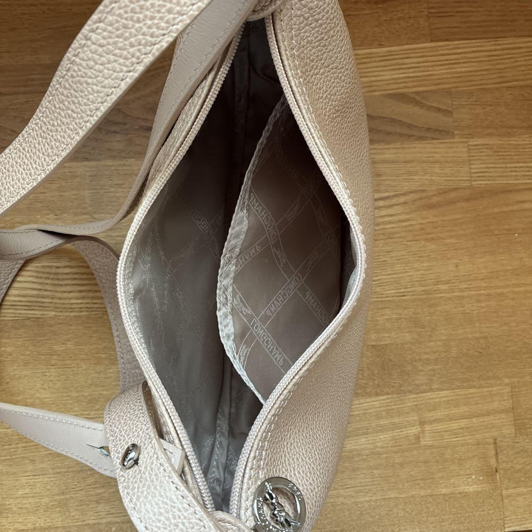Longchamp Shoulder Bag Purse Leather Milk Tea Beige Authentic