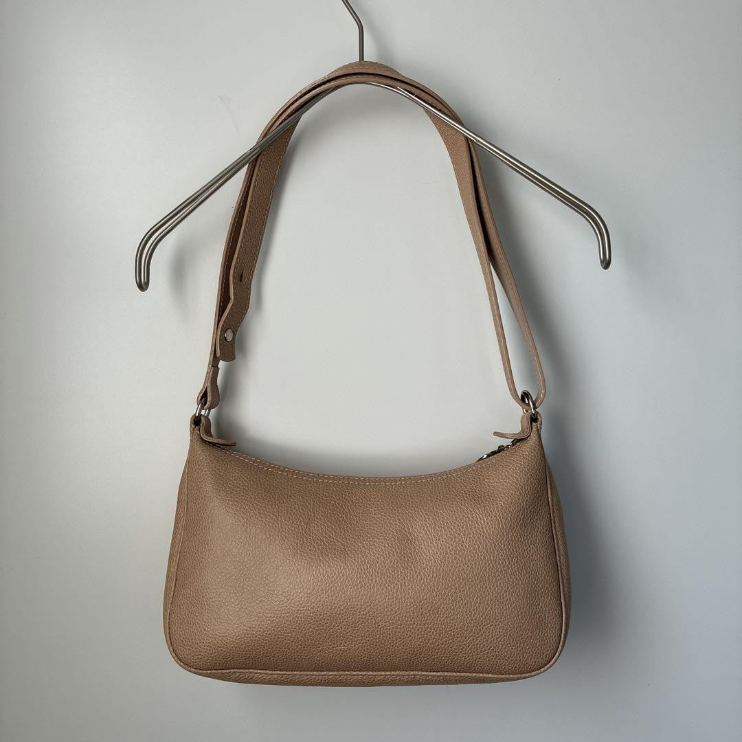 Longchamp Shoulder Bag Purse Leather Milk Tea Beige Authentic