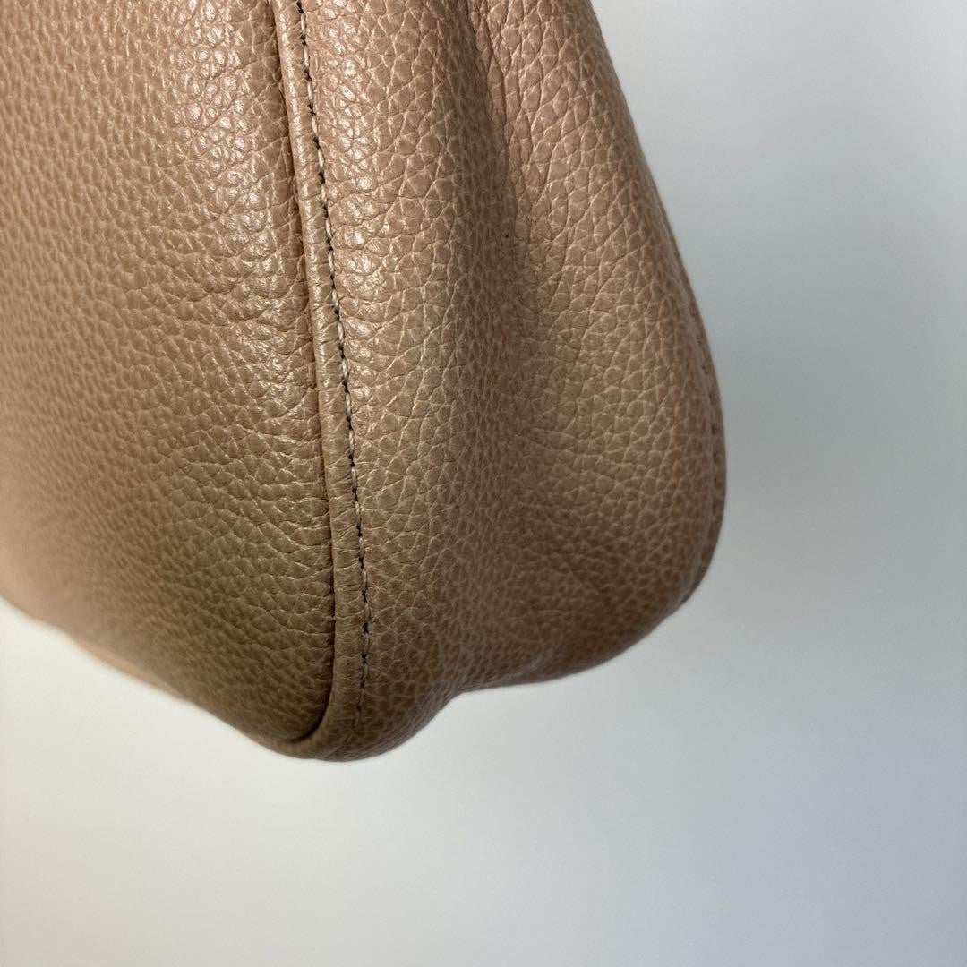 Longchamp Shoulder Bag Purse Leather Milk Tea Beige Authentic